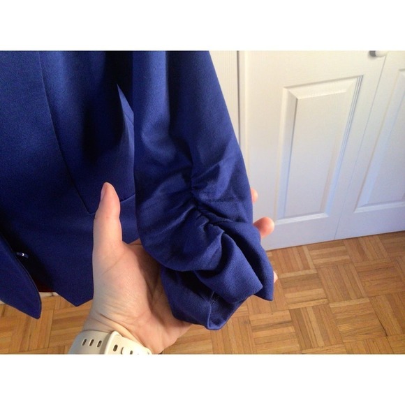 Suzi Chin Blazer Coat Women 8 Blue Long Sleeve Single Breasted Polyester Stretch - Picture 2 of 5